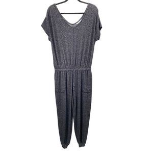 Serra Womens Jumpsuit Size Large Black Athleisure Loungewear Pockets Cozy Soft